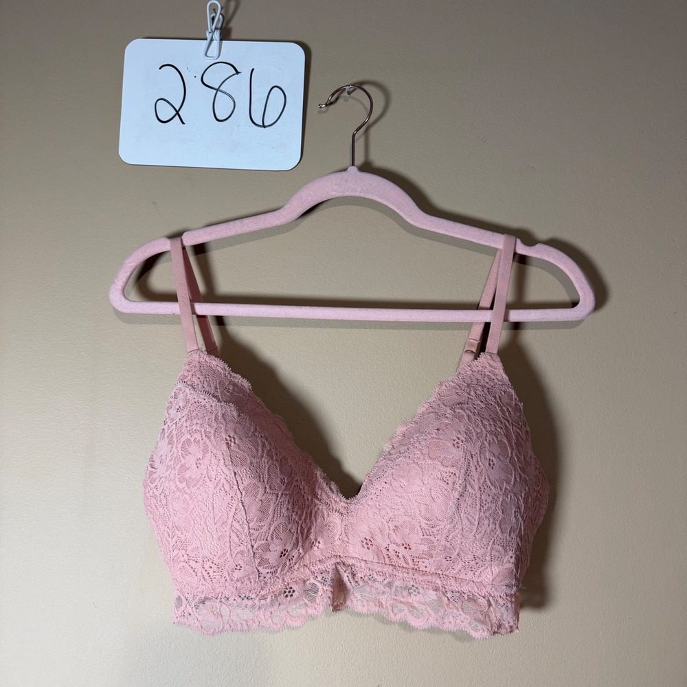 Aerie Pink Floral Lace Longline Bralette Bra 34D Adjustable Straps